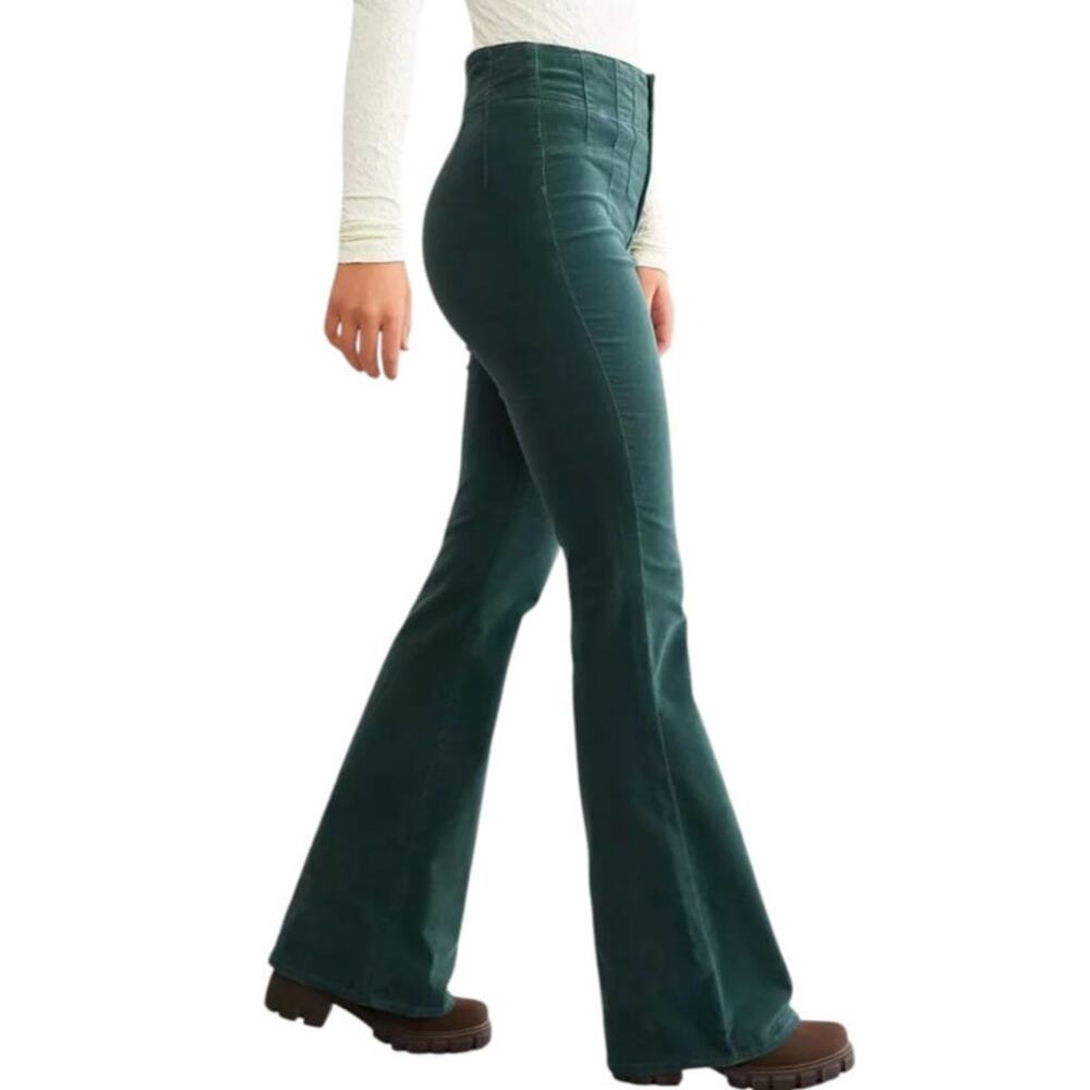 NWT Free People We The Free Jayde High Rise Corduroy Flare Pant Huntress Green